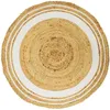 Image de Toilinux - Tapis rond en Jute et coton - Imprimé Blanc - Diamètre 90 cm