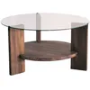 Image de Table Basse Ronde En Verre Et Panneaux De Particules - Diam. 75cm H. 40cm - Marron