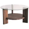 Image de Toilinux - Table basse ronde en verre et panneaux de particules - Diam. 75cm H. 40cm - Marron