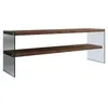 Image de Toilinux - Meuble TV en bois de pin massif et structure en verre 1 étagère - L.120cm x H.45cm - Marron foncé