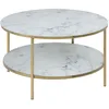 Image de Table Basse Ronde Effet Marbre En Verre Et Métal 2 Niveaux
