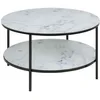Image de Toilinux - Table basse ronde effet marbre en verre et métal 2 niveaux - L.80 cm x H. 45 cm - Noir et blanc