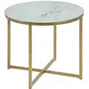 Image de Table À Café Ronde Effet Marbre En Verre Et Métal - Diam. 50 Cm X H. 42 Cm - Doré Et Blanc