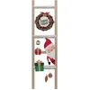 Image de Pancarte Échelle Joyeux Noël En Bois Avec Père Noël Et Couronne - H 65 Cm