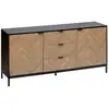 Image de Buffet 2 Portes Et 3 Tiroirs En Bois Et Métal Chevrons - Beige Et Noir