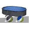 Image de Kit piscine acier gris anthracite Gré Louko ovale 527 x 327 x 122 m + Bâche dhivernage + Bâche à bulles