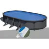 Image de Kit piscine acier gris anthracite Gré Louko ovale 744 x 399 x 122 m + Tapis de sol