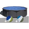 Image de Kit piscine acier gris anthracite Gré Louko ronde 480 x 122 m + Bâche à bulles + Tapis de sol