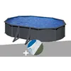 Image de Kit piscine acier gris anthracite Gré Louko ovale 634 x 399 x 122 m + Tapis de sol