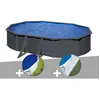 Image de Kit piscine acier gris anthracite Gré Louko ovale 634 x 399 x 122 m + Bâche à bulles + Tapis de sol