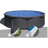 Image de Kit piscine acier gris anthracite Gré Louko ronde 480 x 122 m + Bâche dhivernage + Tapis de sol