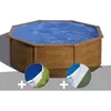 Image de Kit piscine acier aspect bois Gré Pacific ronde 370 x 122 m + Bâche à bulles + Tapis de sol