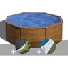 Image de Kit piscine acier aspect bois Gré Pacific ronde 370 x 122 m + Bâche dhivernage + Tapis de sol