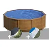 Image de Kit piscine acier aspect bois Gré Pacific ronde 480 x 122 m + Bâche dhivernage + Tapis de sol