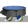 Image de Kit piscine acier gris anthracite Gré Juni ronde 370 x 132 m + Bâche dhivernage + Bâche à bulles