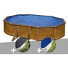 Image de Kit piscine acier aspect bois Gré Pacific ovale 634 x 399 x 122 m + Bâche dhivernage + Bâche à bulles