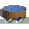 Image de Kit piscine acier aspect bois Gré Pacific ronde 370 x 122 m + Bâche dhivernage + Bâche à bulles
