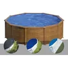 Image de Kit piscine acier aspect bois Gré Pacific ronde 480 x 122 m + Bâche dhivernage + Bâche à bulles + Tapis de sol