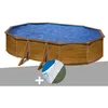 Image de Kit piscine acier aspect bois Gré Pacific ovale 634 x 399 x 122 m + Tapis de sol