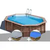 Image de Kit piscine bois gré bambu 5,35 x 3,35 x 1,36 m + bâche hiver + bâche à bulles