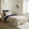 Image de Pack Complet 4 Pièces Lin/marine Réversible Housse De Couette Pour Lit 90 X 190 Cm