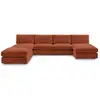 Image de Bobochic canapé panoramique fixe 100% modulable paris tissu bouclette avec 2 chauffeuses, 2 méridiennes, 1 pouf orange panoramique PARIS