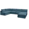 Image de Bobochic canapé d'angle modulable paris velours côtelé avec 3 chauffeuses, 1 méridienne, 1 angle, et 1 pouf bleu clair PARIS