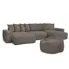 Image de Bobochic canapé panoramique fixe voltaire velours côtelé avec pouf taupe panoramique VOLTAIRE