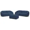 Image de Bobochic ensemble canapé droit fixe 3 + 2 places + fauteuil tina velours côtelé avec pouf bleu foncé TINA