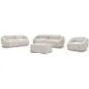 Image de Bobochic ensemble canapé droit fixe 3 + 2 places + fauteuil tina velours côtelé avec pouf beige TINA