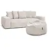 Image de Bobochic canapé droit fixe 3 places voltaire velours côtelé avec pouf beige VOLTAIRE