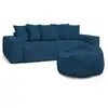 Image de Bobochic canapé droit fixe 3 places voltaire velours côtelé avec pouf bleu foncé VOLTAIRE