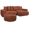 Image de Bobochic canapé d'angle réversible voltaire velours côtelé avec pouf orange VOLTAIRE