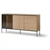 Image de Bobochic buffet 2 portes 2 tiroirs 167 cm verona effet chêne et verre fumé avec leds VERONA