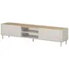 Image de Bobochic meuble tv 1 porte 1 tiroir 220 cm anyra pieds en bois massif beige ANYA