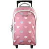 Image de Bagtrotter - Lili Lou - Sac à Dos Scolaire - Sac à Dos à Roulettes - Gris et Rose - 2 Compartiments Zippés - 1 Poche...