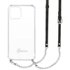 Image de Coque iPhone 12 Pro Max Bi-matière avec Sangle de Sac Gris Guess Transparent