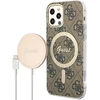 Image de Pack Coque Magsafe Motif 4g Pour Iphone 12 / 12 Pro Et Chargeur Sans Fil 15w Marron Guess