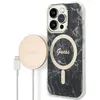 Image de Guess Bundle Pack MagSafe IML Marble - Ensemble coque pour iPhone 14 Pro + chargeur MagSafe (Noir/Or) - 3666339103132