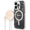 Image de Bundle Coque Pour Iphone 14 Pro Max Motif Marbré Et Chargeur Sans Fil Qi Magsafe Noir Guess