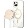 Image de Guess Bundle Pack MagSafe IML Marble - Set coque pour iPhone 14 Plus + chargeur MagSafe (Blanc/Or) - 3666339103194