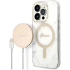 Image de Bundle Coque Pour Iphone 14 Pro Motif Marbré Et Chargeur Sans Fil Qi Magsafe 15w Blanc Guess