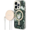Image de Bundle Coque Pour Iphone 14 Pro Motif Jungle Et Chargeur Sans Fil Qi Magsafe 15w Kaki Guess