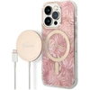 Image de Bundle Coque Pour Iphone 14 Pro Motif Jungle Et Chargeur Sans Fil Qi Magsafe 15w Rose Guess