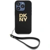 Image de Coque Pour Apple Iphone 15 Pro Max Avec Logo Métallisé Et Sangle De Poignet Noir Dkny