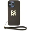 Image de Coque Pour Apple Iphone 15 Pro Avec Logo Métallisé Et Sangle De Poignet Marron Dkny