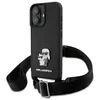 Image de Coque pour iPhone 16 Karl Lagerfeld Saffiano Karl & Choupette avec épingle en métal et sangle CBDY (noir)