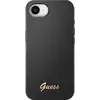 Image de Coque Magsafe Pour Iphone 16e Silicone Soft Touch Logo Métal Doré Noir Guess