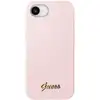 Image de Coque Magsafe Pour Iphone 16e Silicone Soft Touch Logo Métal Doré Rose Clair Guess