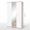 Image de Armoire battante - Panneaux de particules - Blanc et chene - 3 portes et 2 tiroirs + miroir - L 121 x P 54 x H 200,1 cm - SELKEA en occasion ou reconditionné